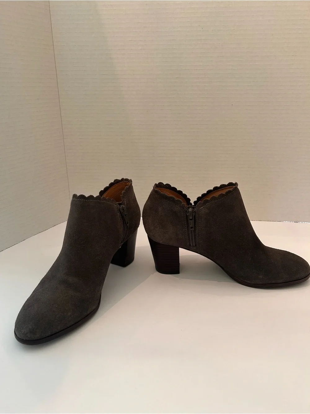 Jack Rogers Gray Suede Scallop-Trim Ankle Booties